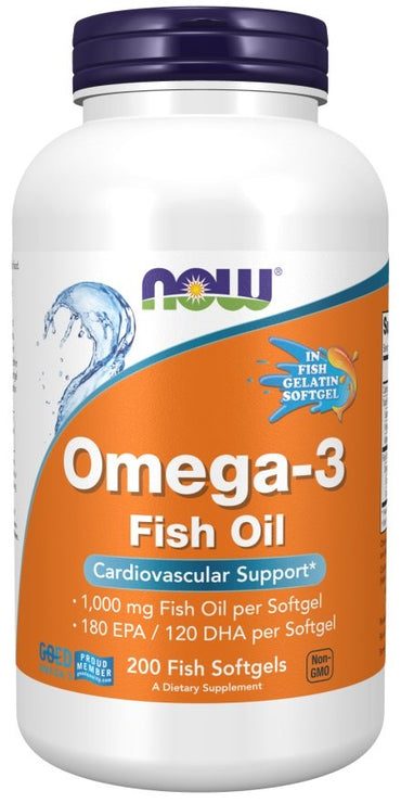 NOW Foods, Omega-3 Fish Oil, Molecularly Distilled - 200 fish softgels