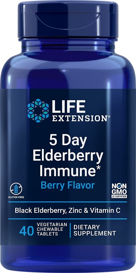 Life Extension, 5 Day Elderberry Immune, Berry - 40 chewable tabs