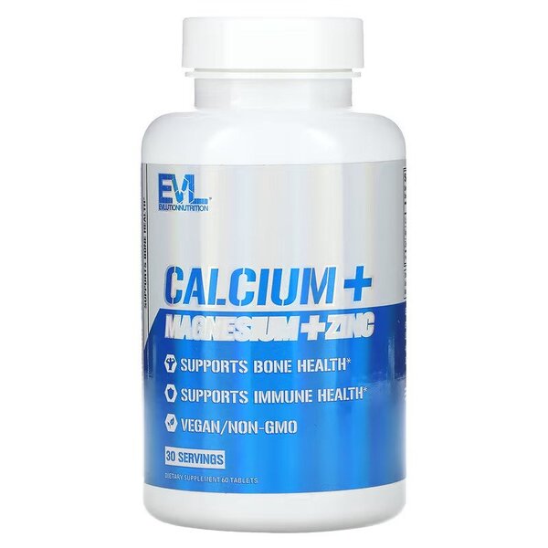 EVLution Nutrition, Calcium + Magnesium + Zinc - 60 tablets