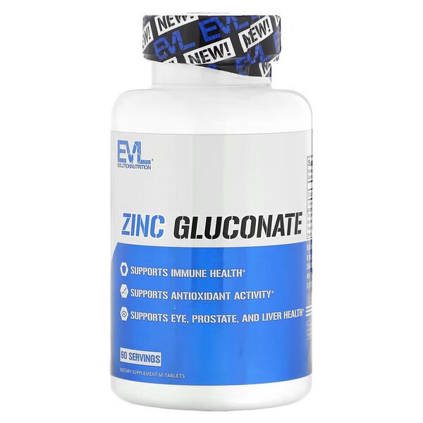 EVLution Nutrition, Gluconate de Zinc - 60 comprimés