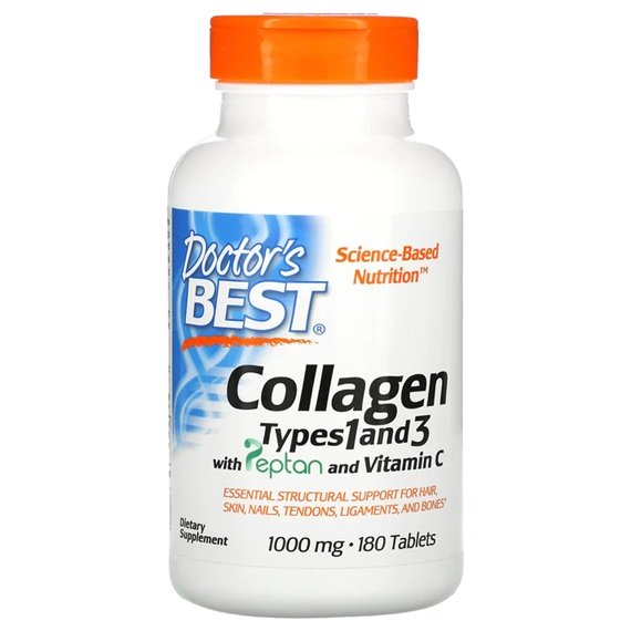 Doctor's Best, Collagen Types 1 and 3 with Peptan and Vitamin C, 1000mg - 180 tabs