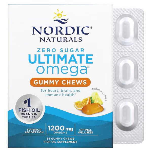 Nordic naturals, ultimate omega gummy chews, ผลไม้เมืองร้อน 1200 มก. - 54 กัมมี่