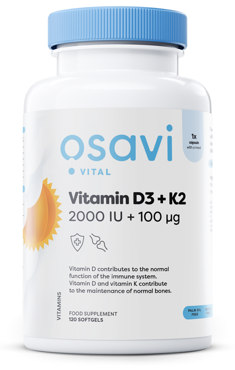 Osavi, Vitamin D3 + K2, 2000IU + 100mcg - 120 softgels