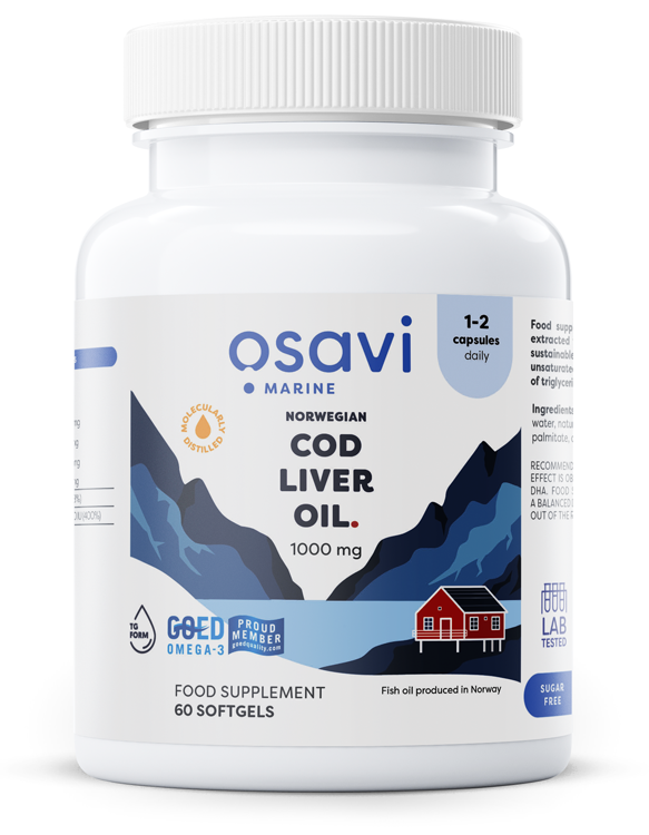 Osavi, Norwegian Cod Liver Oil Softgels, 1000mg (Lemon) - 60 softgels