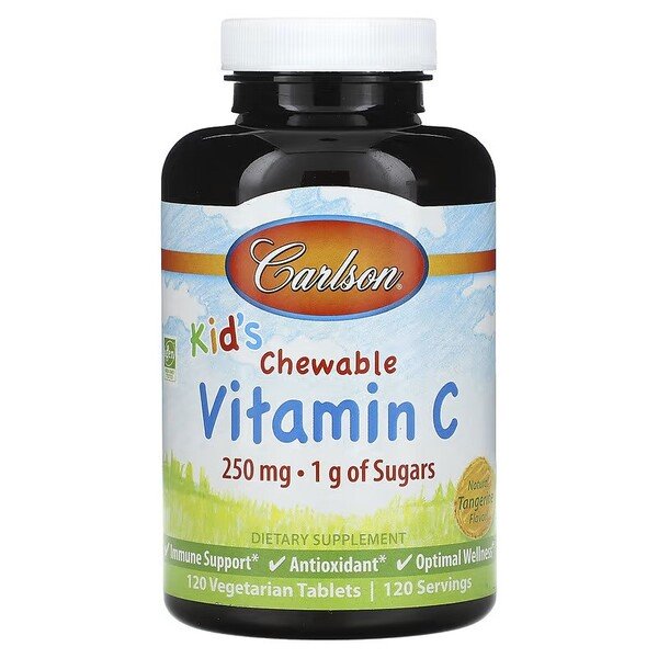 Carlson Labs, Kid's Chewable Vitamin C, 250mg Natural Tangerine - 120 vegetarian tablets