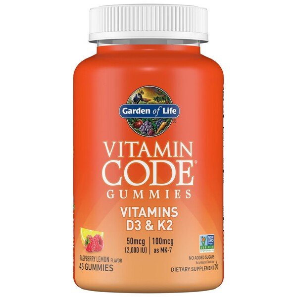 Garden of Life, Vitamin Code Gummies Vitamins D3 & K2, Raspberry Lemon - 45 gummies
