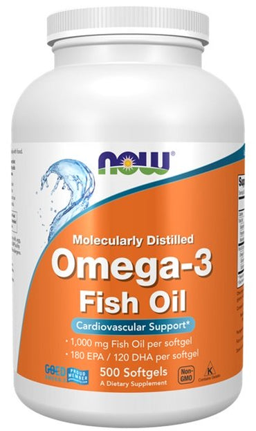 NOW Foods, Omega-3 Fish Oil, Molecularly Distilled - 500 softgels