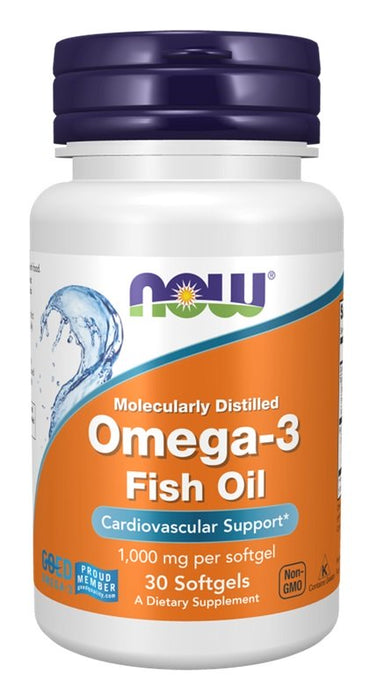NOW Foods, Omega-3 Fish Oil, Molecularly Distilled - 30 softgels