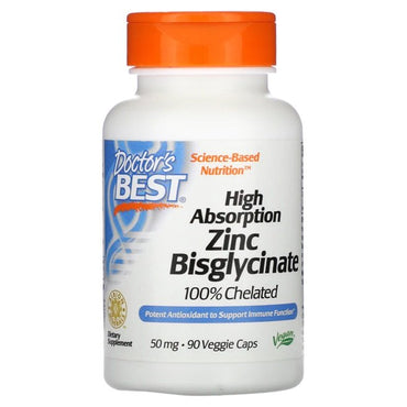 Doctor's Best, High Absorption Zinc Bisglycinate, 50mg - 90 vcaps