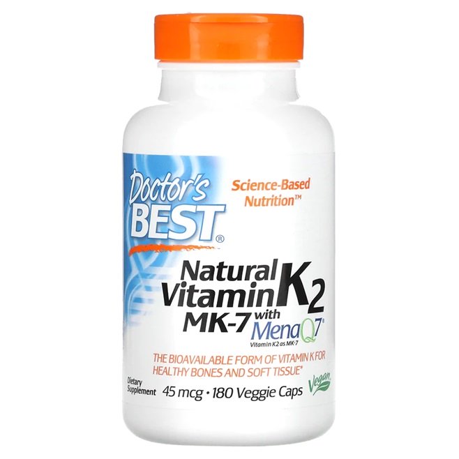 Doctor's Best, Natural Vitamin K2 MK7 with MenaQ7, 45mcg - 180 vcaps