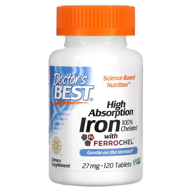 Doctor's Best, High Absorption Iron, 27mg - 120 tablets