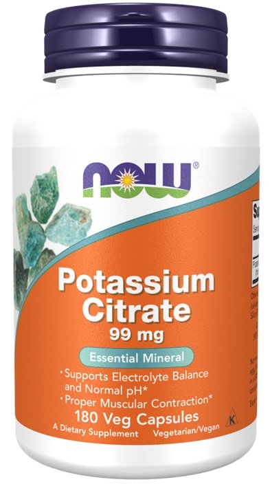 NOW Foods, Citrate de potassium, 99 mg - 180 capsules végétales