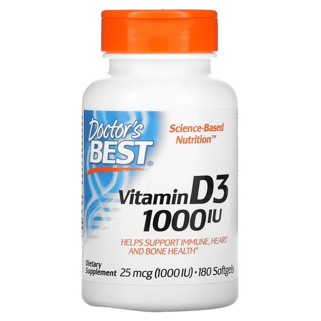 Doctor's Best, Vitamina D3, 1000 UI - 180 cápsulas blandas