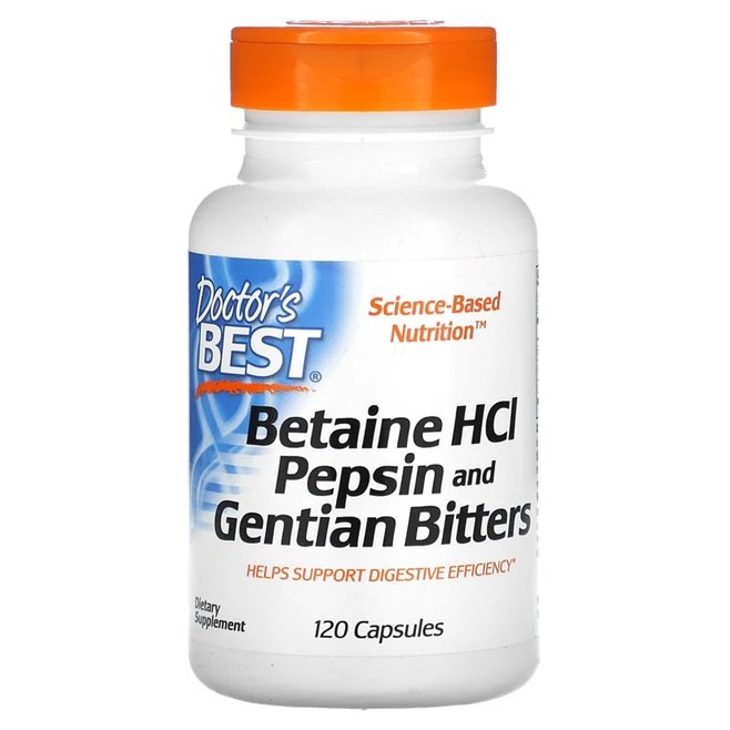 Doctor's Best, Betaine HCl Pepsin & Gentian Bitters - 120 caps