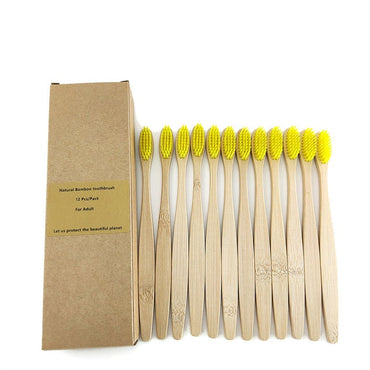 12 pcs Environmental Bamboo Charcoal Toothbrush For Oral Health Low Carbon Medium Soft Bristle Wood Handle Toothbrush