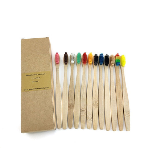 12 pcs Bamboo Charcoal Toothbrush Soft Bristles Teethbrush Eco Friendly Oral Care Natural Tooth Brush For Adults