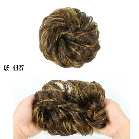 MERISIHAIR – Chignon chouchou bouclé pour filles, avec élastique, brun et gris, cheveux synthétiques, anneau enroulé sur queue de cheval en désordre