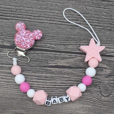 XCQGH Nombre Personalizado Chupete De Bebé De Silicona Clips Cadena Pezón Cadena De Chupete con Soporte para Ratón para Bebé, Regalo De Baby Shower