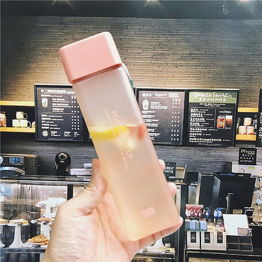 New Square Frosted Plastic Water Bottle Portable Transparent Bottle Fruit Juice Leak-proof Outdoor Sport Travel Camping Bottle