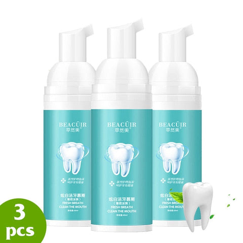 BEACUIR Mousse de nettoyage de blanchiment des dents élimine les taches de Plaque dentaire odeur buccale haleine fraîche dents brillantes dentifrice outil de soins dentaires 60g