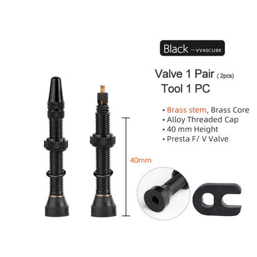 Bicycle 1Pair 40/60/80/100/120mm Presta Valve for Road Tubeless Rim Alloy Or Brass Stem Brass Core W/ Cap & Tool