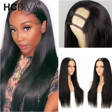 30inch Straight Human Hair Wigs With Headband Scarf Brazilian Remy Hair150 Density U Part Wig For Black Women Fashion Style