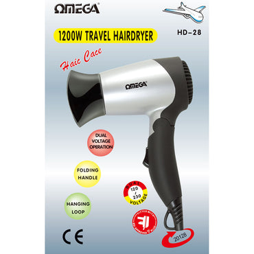 Omega hårføner 1200w 2-veis, varme- og hastighetskontroll