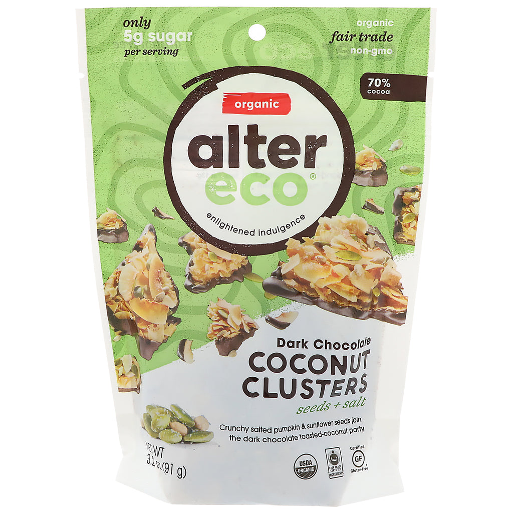 Alter Eco, 다크 초콜릿 코코넛 클러스터, 씨앗 + 소금, 91g(3.2oz)
