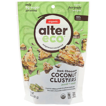 Alter Eco, คลัสเตอร์มะพร้าวดาร์กช็อกโกแลต, เมล็ดพืช + เกลือ, 3.2 ออนซ์ (91 กรัม)