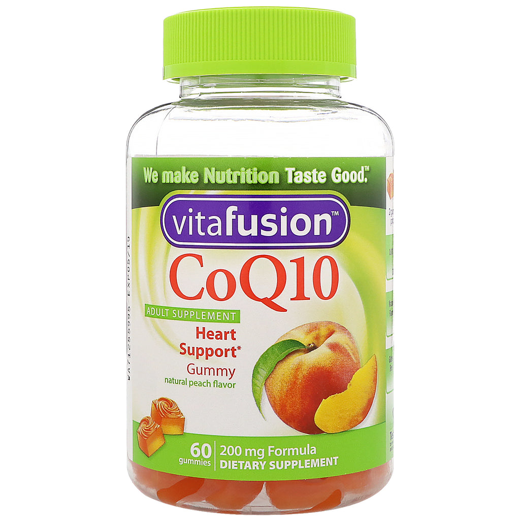 VitaFusion, CoQ10, integratore per adulti, sapore naturale di pesca, 200 mg, 60 caramelle gommose