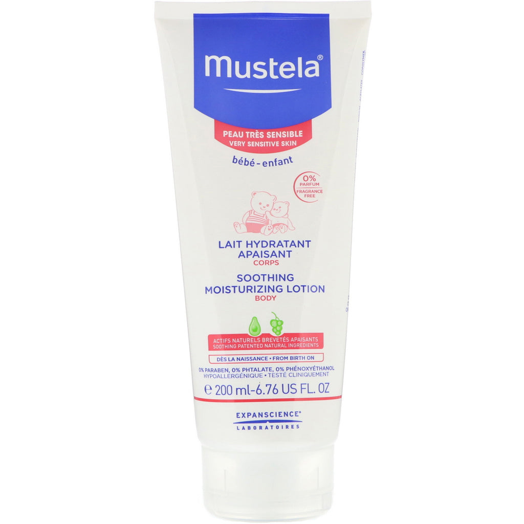 Mustela Baby Loção corporal hidratante calmante para pele muito sensível 200 ml (6,76 fl oz)