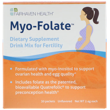 Fairhaven Health, Myo-Folate، مكمل للخصوبة قابل للشرب، بدون نكهة، 30 كيس، 2.4 جم لكل منهما
