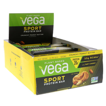 Vega, Sport, barra de proteína, mantequilla de maní crujiente, 12 barras, 2,5 oz (70 g) cada una