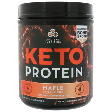 Dr. Axe / Ancient Nutrition, Keto Protein, Ketogenic Performance Fuel, Caffeine Free, Maple, 18.7 oz (530 g)