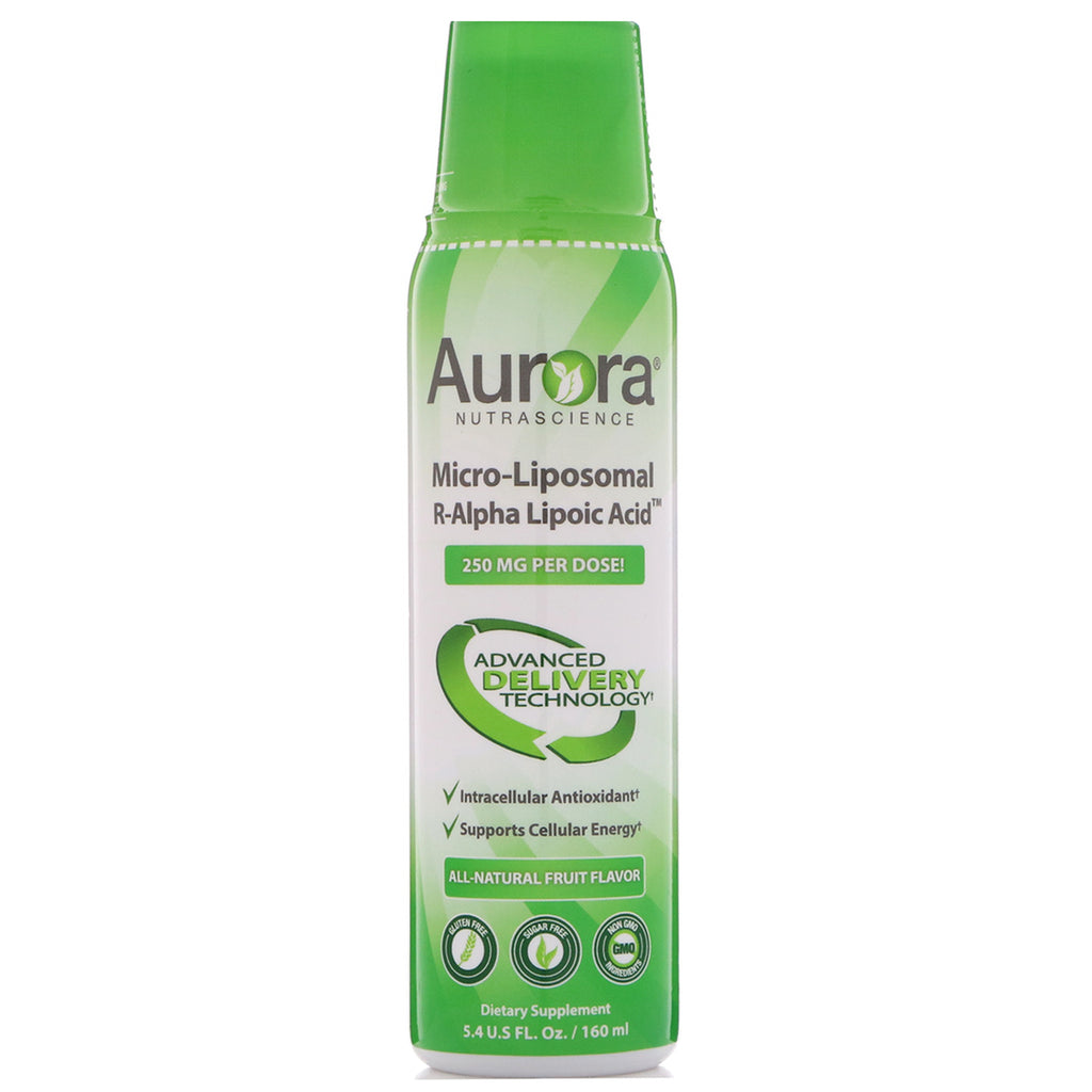 Aurora Nutrascience, מיקרו-ליפוזומלי R-Alpha Lipoic Acid, טעם פירות טבעי, 250 מ"ג, 5.4 פל אונקיות (160 מ"ל)