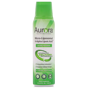 Aurora Nutrascience, mikroliposomal R-alfa-liponsyre, helt naturlig frugtsmag, 250 mg, 5,4 fl oz (160 ml)