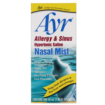 AYR, Brume nasale saline hypertonique pour allergies et sinus, 1,69 fl oz (50 ml)