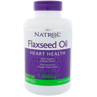 Natrol, Flaxseed Oil, Heart Health, 1,000 mg, 200 Softgels