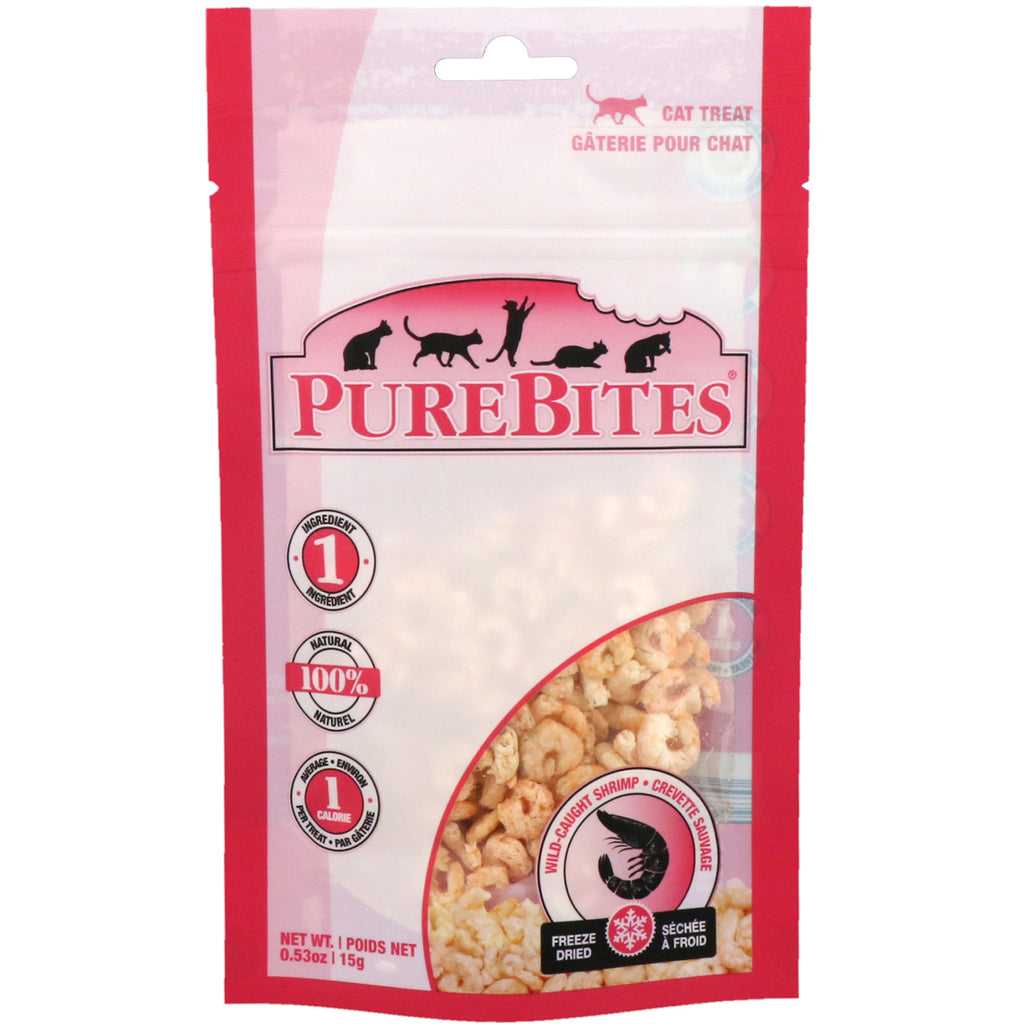 Pure Bites, Liofilizowane, Przysmaki dla kotów, Dzikie krewetki, 0,53 uncji (15 g)