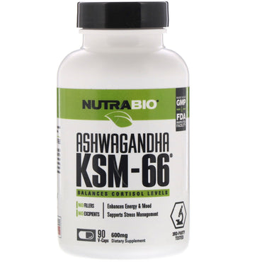 NutraBio Labs, Ashwagandha KSM-66, 600 mg, 90 gélules en V