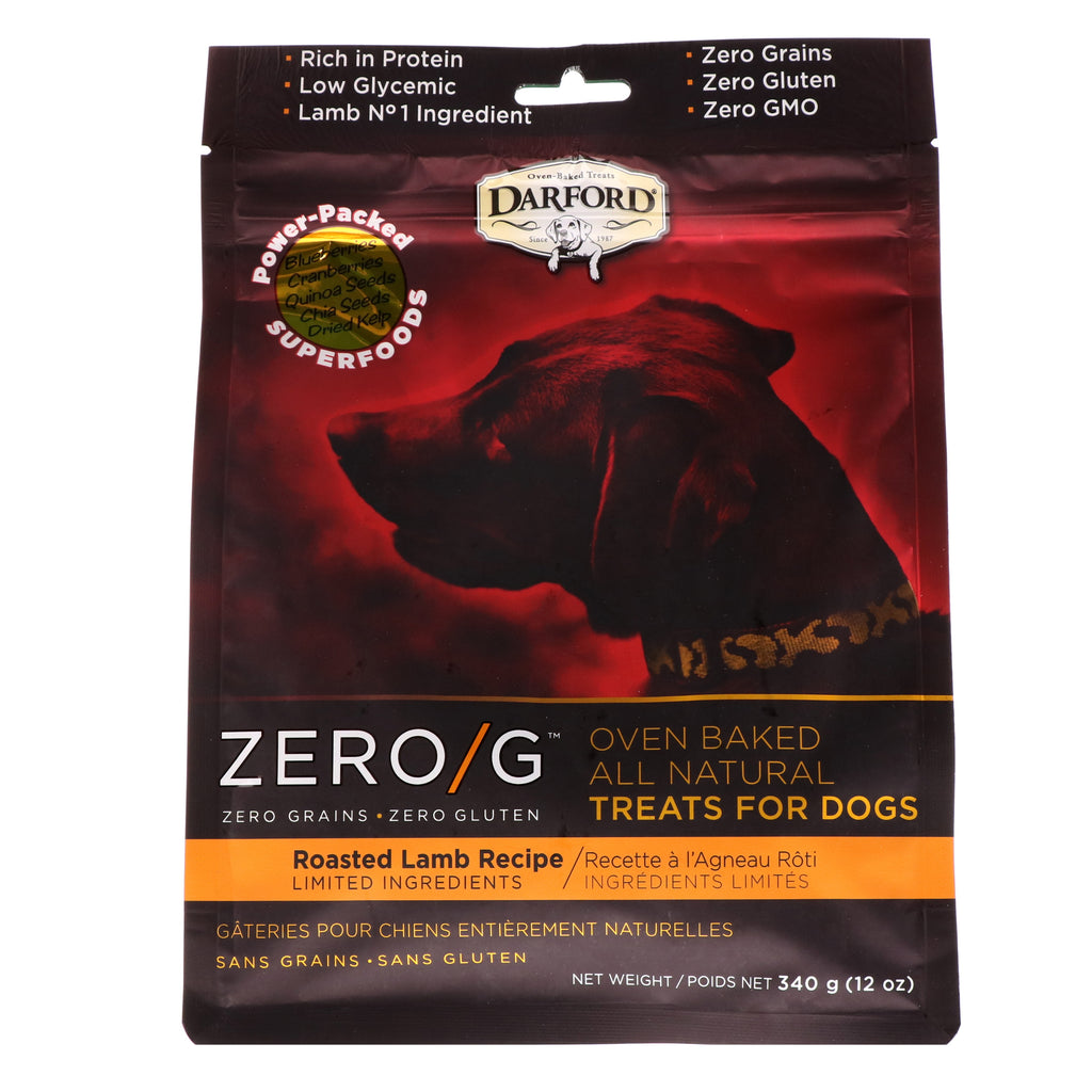 Darford, Zero/G, Ugnsbakat, Helt naturligt, Godsaker för hundar, Recept på stekt lamm, 12 oz (340 g)