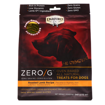 Darford, Zero/G, อบในเตาอบ, เป็นธรรมชาติทั้งหมด, ขนมสำหรับสุนัข, สูตรเนื้อแกะย่าง, 12 ออนซ์ (340 กรัม)