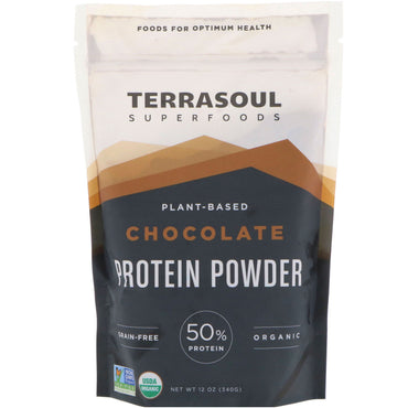 מזונות על של Terrasoul, אבקת חלבון על בסיס צמחי, שוקולד, 12 אונקיות (340 גרם)