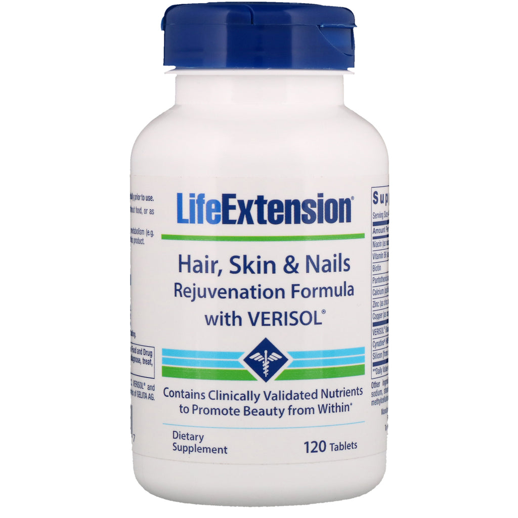 Life Extension Hair Skin & Nails Rejuvenation Formula พร้อม VERISOL 120 เม็ด