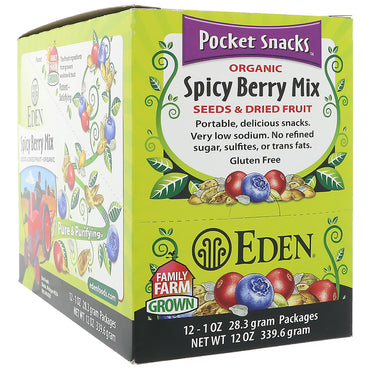 Eden Foods, Pocket Snacks, Pittige Bessenmix, 12 Pakketten, 1 oz (28,3 g) elk
