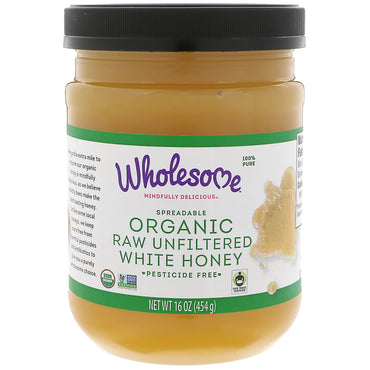 Wholesome Sweeteners, Inc., streichfähiger roher ungefilterter weißer Honig, 16 oz (454 g)