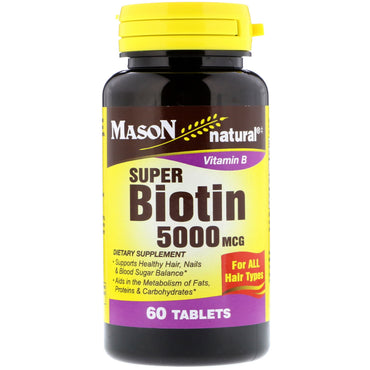 Mason Natural, Super Biotina, 5.000 mcg, 60 Comprimidos