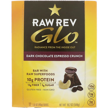 Raw Revolution, Glo, Espresso Crunch au chocolat noir, 12 barres, 1,6 oz (46 g) chacune
