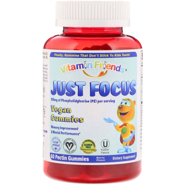 Prieteni cu vitamine, concentrează-te, gume vegane, aromă de fructe de pădure, 60 de gume de pectină