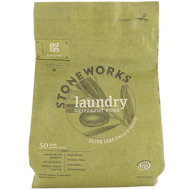 GrabGreen, Stoneworks, cápsulas de detergente para ropa, hoja de olivo, 50 cargas, 750 g (1,65 lb)